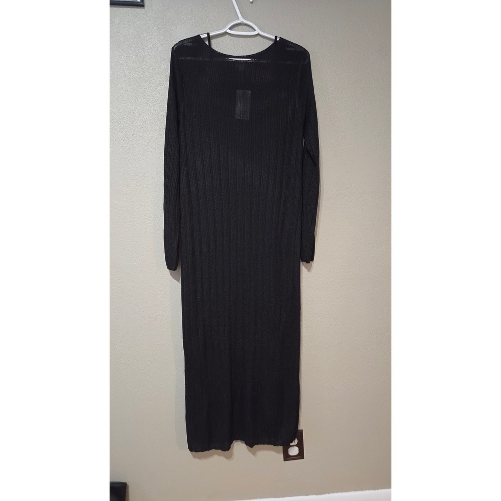 A New Day Black Ribbed Knit Long Sleeve Maxi Dress Large NWT